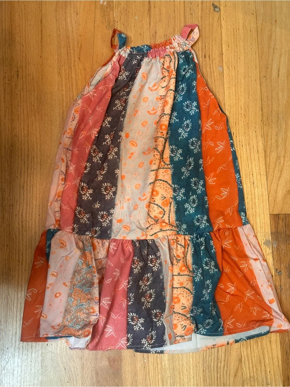 🧡 🤎Girls Size 7 Boho Mixed Print Tiered Midi Swing Dress Sundress New 🌞🐚